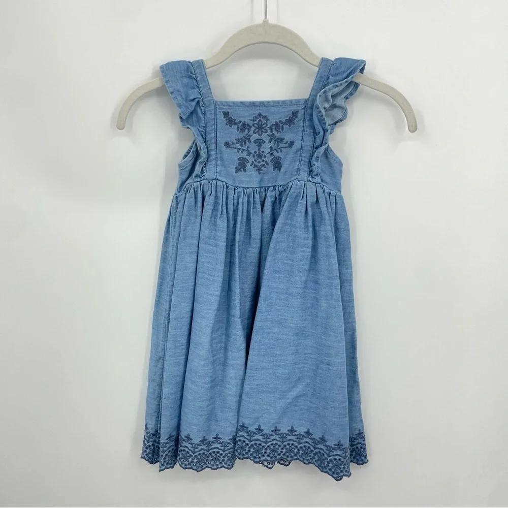 Old Navy Chambray Embroidered Ruffle-Trim Swing Dress Sz 5T‎ blue